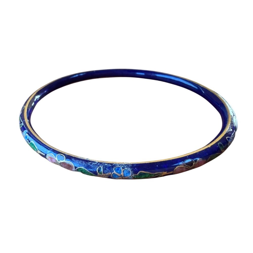Vintage Cloissone Bangle Bracelet Floral Enamel Asian Chinese 80s